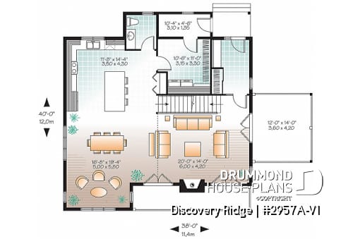 1st level - Spacious 2 to 6 bedrooms, 3 storey mountain cottage home plan with mezzanine, fireplace, large family rooms - Touchstone 6