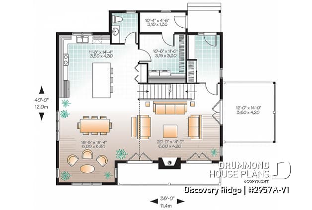 1st level - Spacious 2 to 6 bedrooms, 3 storey mountain cottage home plan with mezzanine, fireplace, large family rooms - Touchstone 6