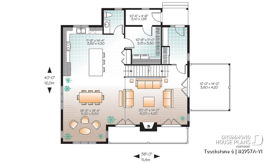 1st level - Spacious 2 to 6 bedrooms, 3 storey mountain cottage home plan with mezzanine, fireplace, large family rooms - Touchstone 6