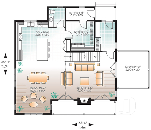1st level - Spacious 2 to 6 bedrooms, 3 storey mountain cottage home plan with mezzanine, fireplace, large family rooms - Touchstone 6