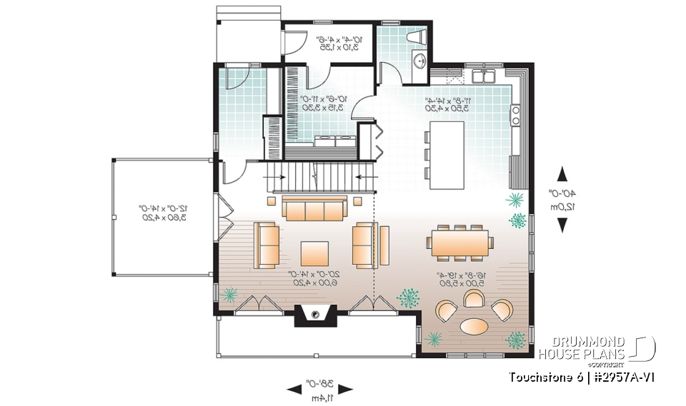 1st level - Spacious 2 to 6 bedrooms, 3 storey mountain cottage home plan with mezzanine, fireplace, large family rooms - Touchstone 6