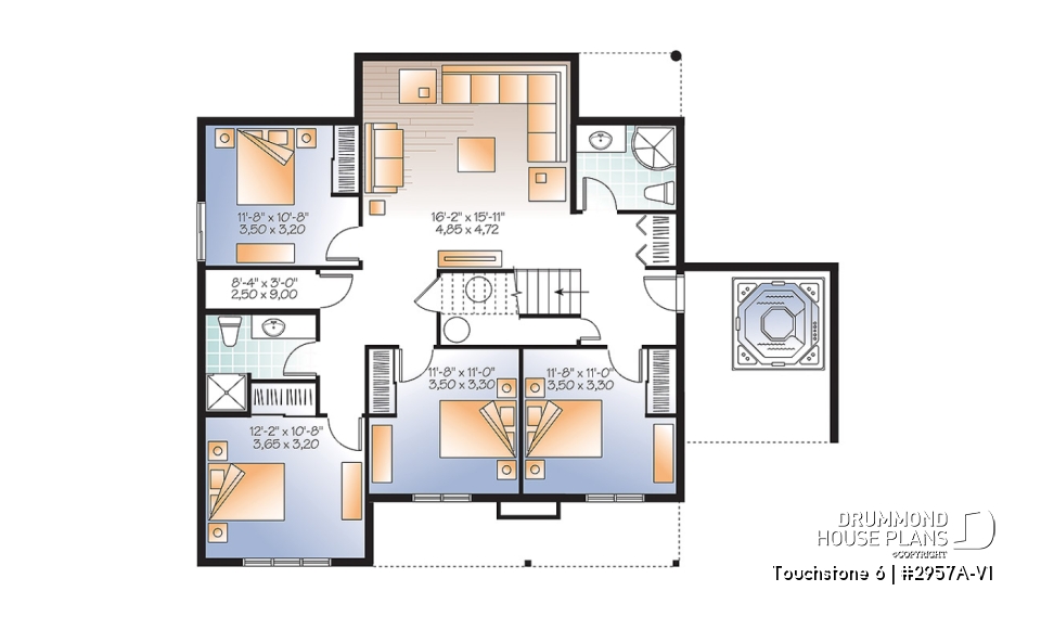 Basement - Spacious 2 to 6 bedrooms, 3 storey mountain cottage home plan with mezzanine, fireplace, large family rooms - Touchstone 6