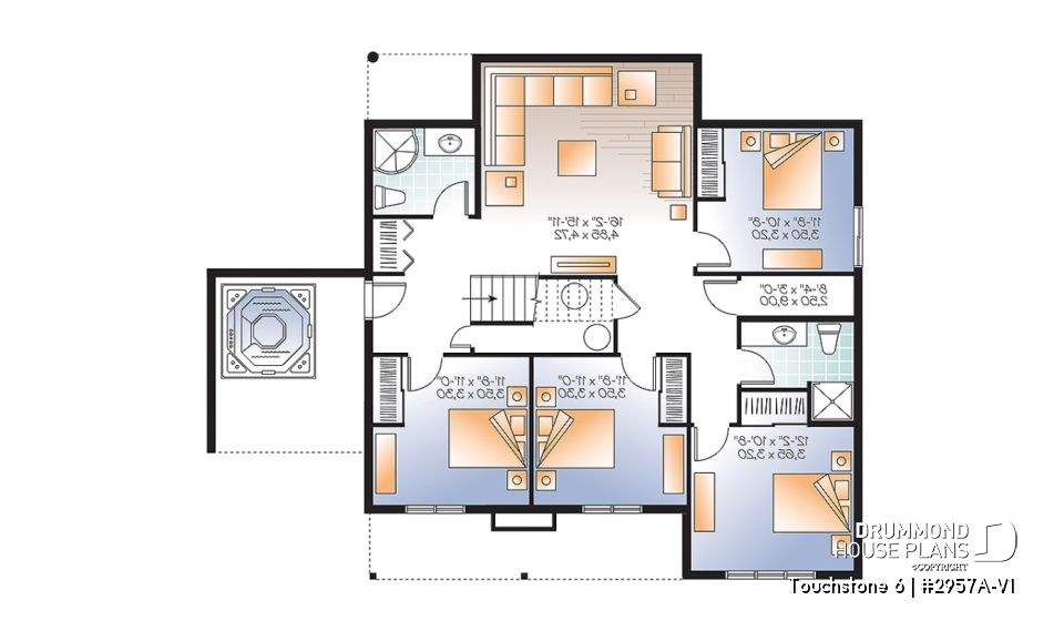 Basement - Spacious 2 to 6 bedrooms, 3 storey mountain cottage home plan with mezzanine, fireplace, large family rooms - Touchstone 6
