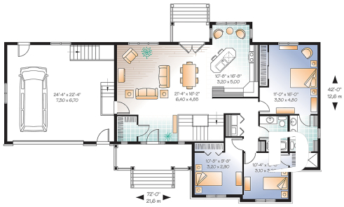 1st level - 3 to 6 bedrooms Ranch style Bungalow house plan, 2 family rooms, computer area, great floor plans - Primrose 2