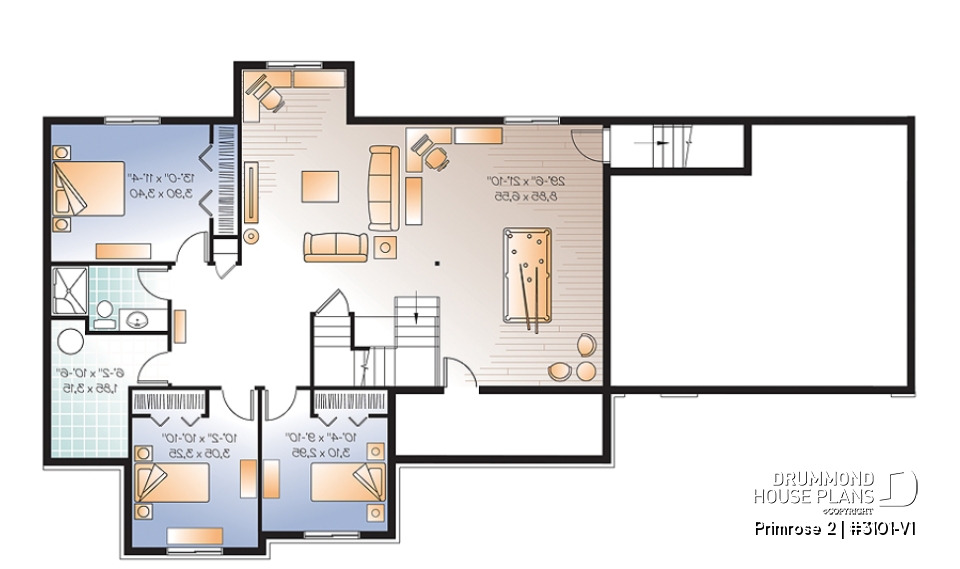 Basement - 3 to 6 bedrooms Ranch style Bungalow house plan, 2 family rooms, computer area, great floor plans - Primrose 2
