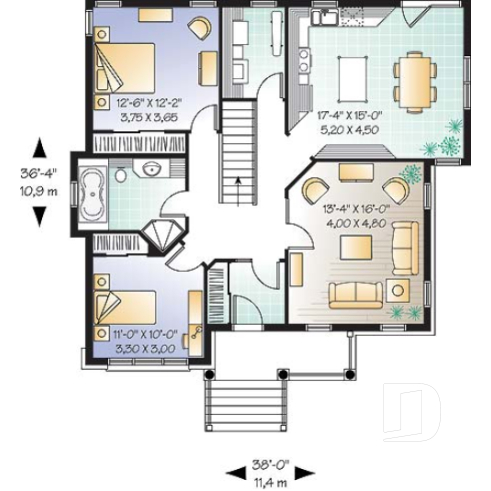 1st level - Traditional 2 bedroom bungalow with 9' ceilings and covered porch - Walker