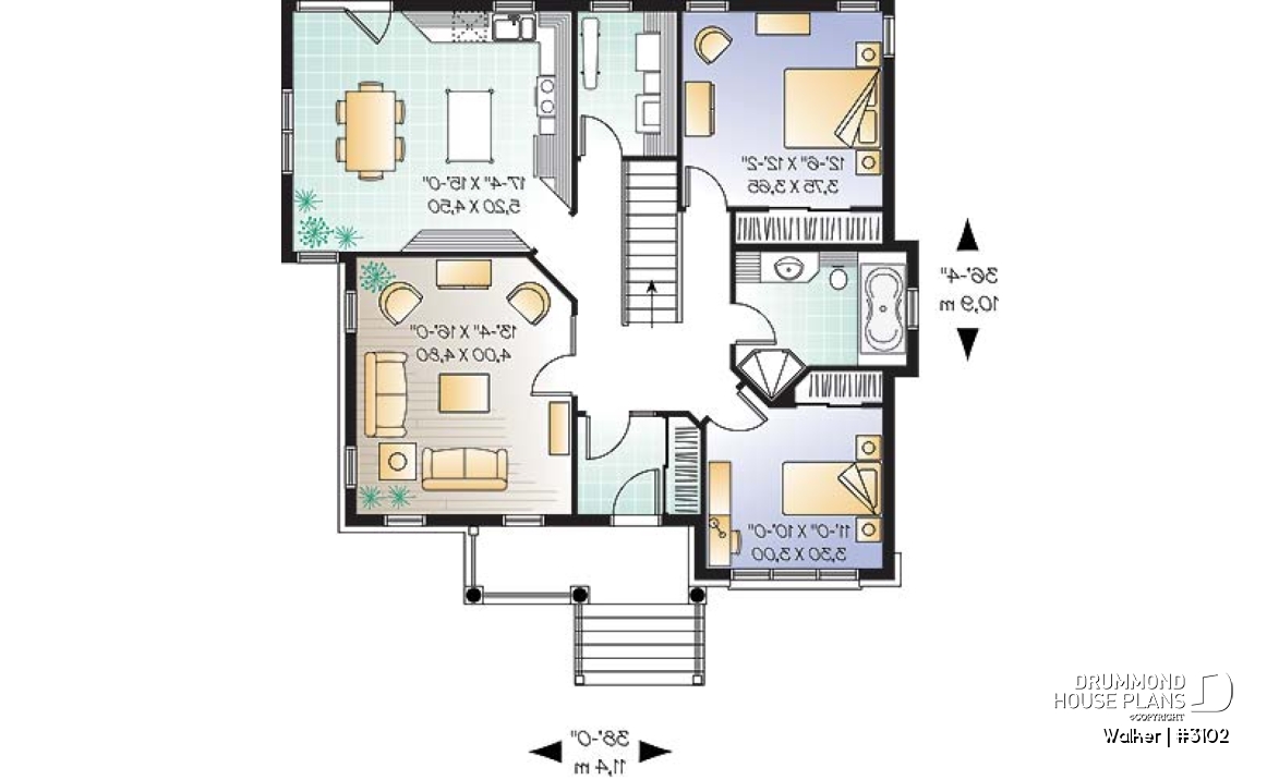 1st level - Traditional 2 bedroom bungalow with 9' ceilings and covered porch - Walker