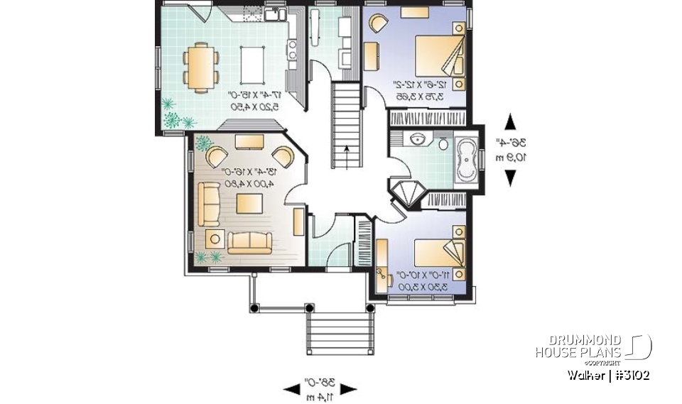 1st level - Traditional 2 bedroom bungalow with 9' ceilings and covered porch - Walker