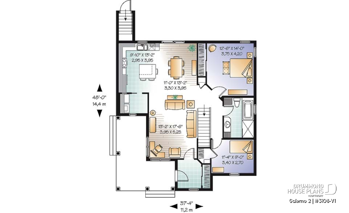 1st level - 2 to 5 bedroom Country style house plan with 2 living rooms and a game room - Galerno 2