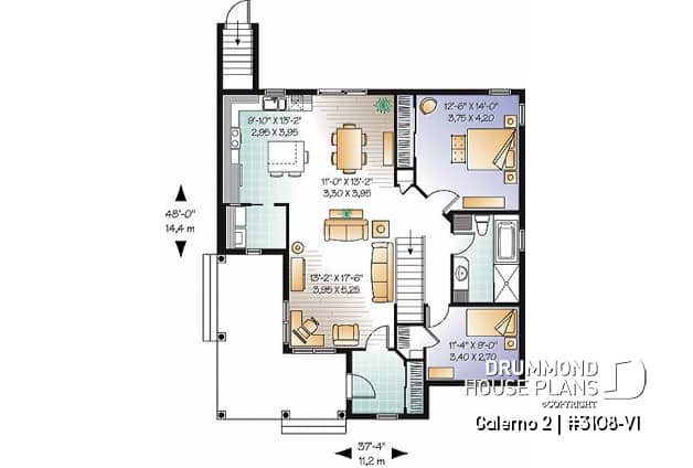 1st level - 2 to 5 bedroom Country style house plan with 2 living rooms and a game room - Galerno 2