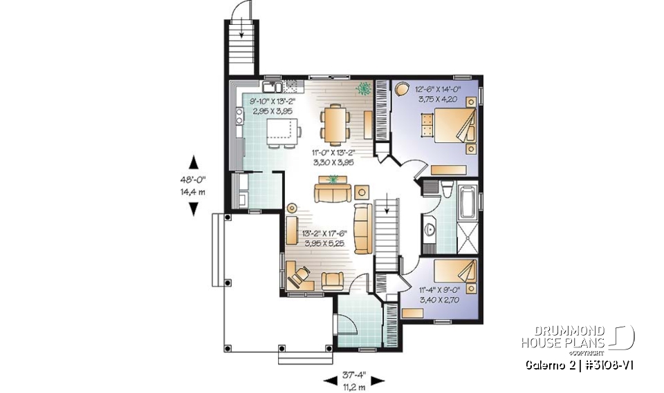 1st level - 2 to 5 bedroom Country style house plan with 2 living rooms and a game room - Galerno 2
