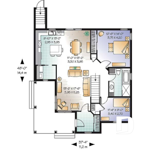 1st level - 2 to 5 bedroom Country style house plan with 2 living rooms and a game room - Galerno 2