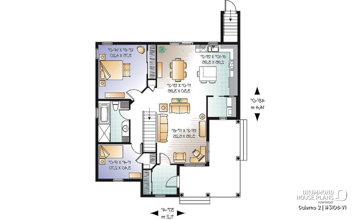 1st level - 2 to 5 bedroom Country style house plan with 2 living rooms and a game room - Galerno 2