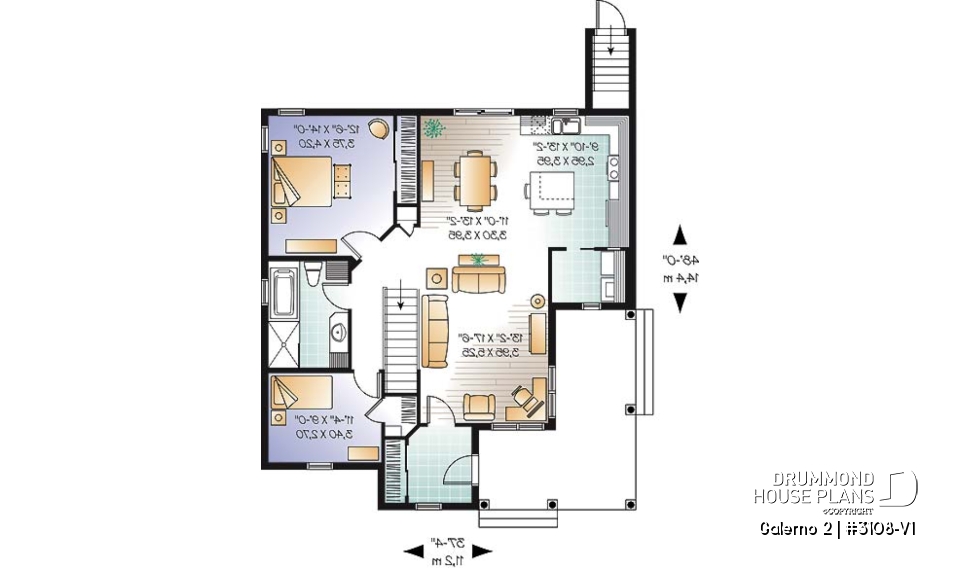 1st level - 2 to 5 bedroom Country style house plan with 2 living rooms and a game room - Galerno 2