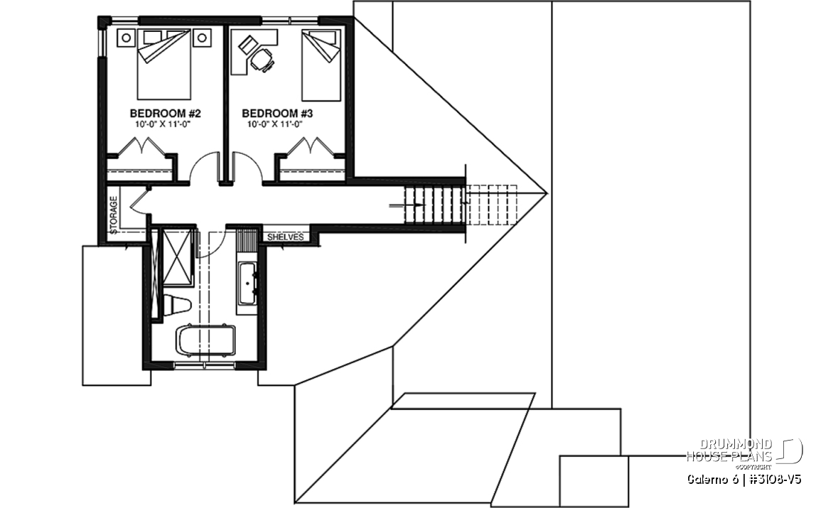 2nd level - Two-storey house plan with 3 bedrooms and home office, open floor plan, garage - Galerno 6