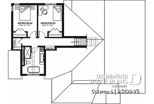 2nd level - Two-storey house plan with 3 bedrooms and home office, open floor plan, garage - Galerno 6