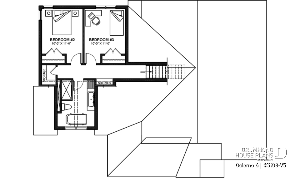 2nd level - Two-storey house plan with 3 bedrooms and home office, open floor plan, garage - Galerno 6