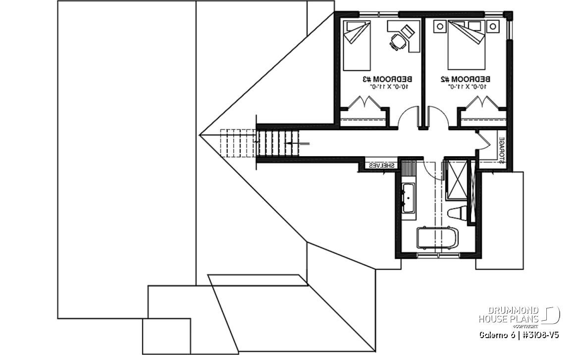 2nd level - Two-storey house plan with 3 bedrooms and home office, open floor plan, garage - Galerno 6
