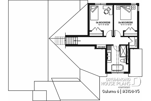2nd level - Two-storey house plan with 3 bedrooms and home office, open floor plan, garage - Galerno 6