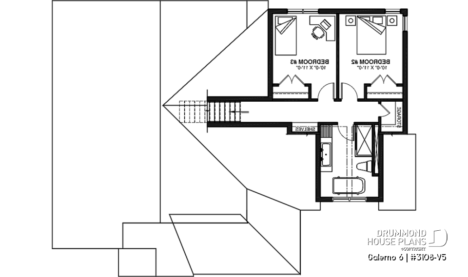 2nd level - Two-storey house plan with 3 bedrooms and home office, open floor plan, garage - Galerno 6