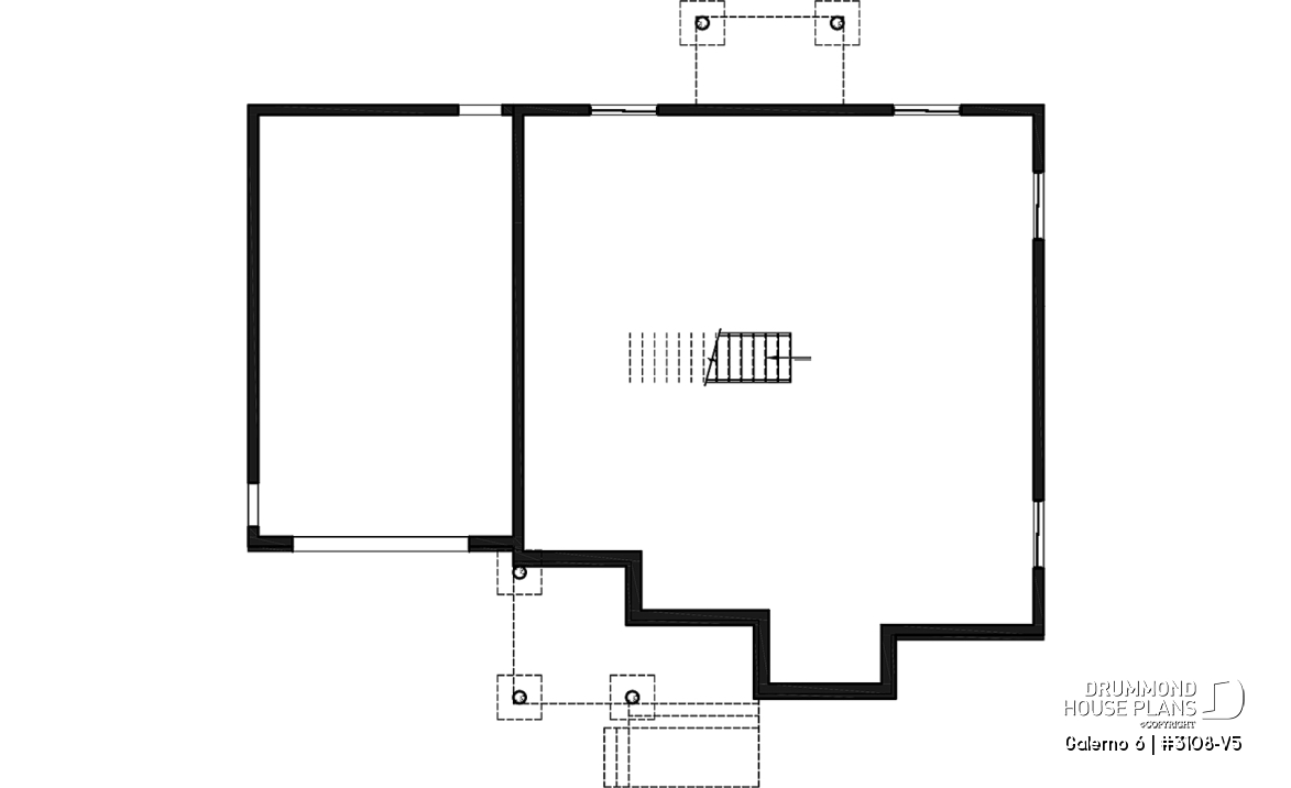 Basement - Two-storey house plan with 3 bedrooms and home office, open floor plan, garage - Galerno 6