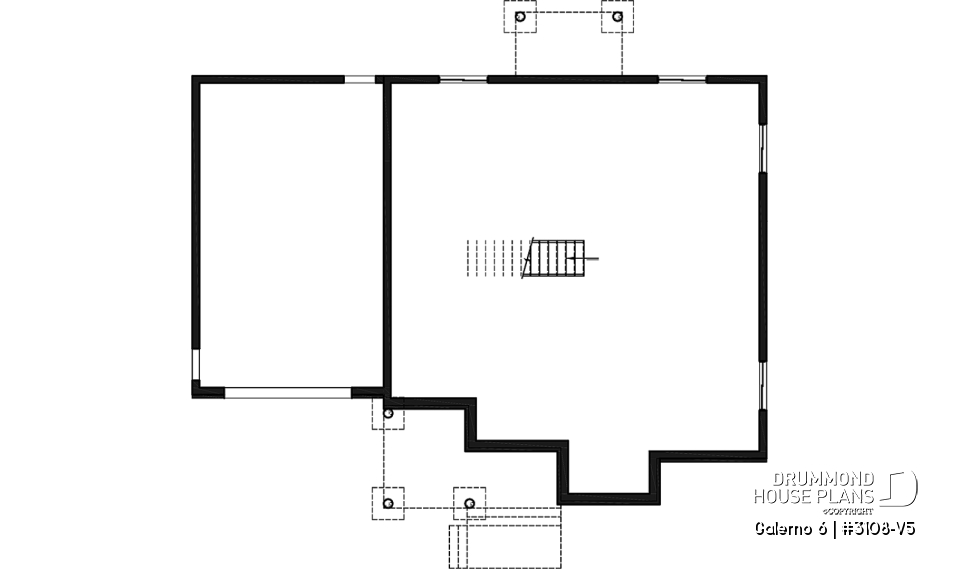 Basement - Two-storey house plan with 3 bedrooms and home office, open floor plan, garage - Galerno 6