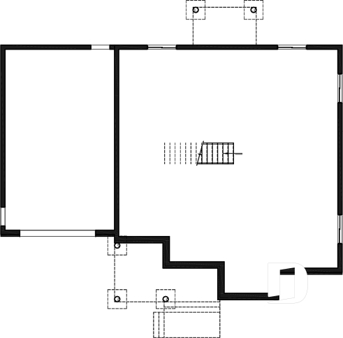 Basement - Two-storey house plan with 3 bedrooms and home office, open floor plan, garage - Galerno 6