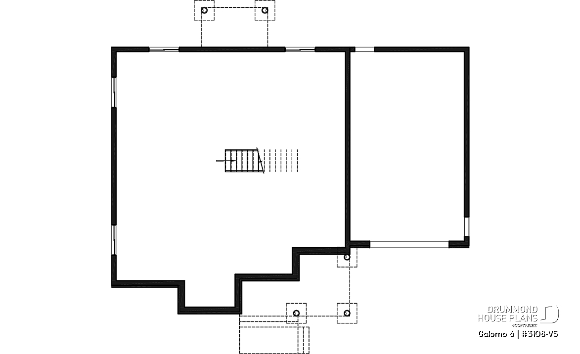 Basement - Two-storey house plan with 3 bedrooms and home office, open floor plan, garage - Galerno 6