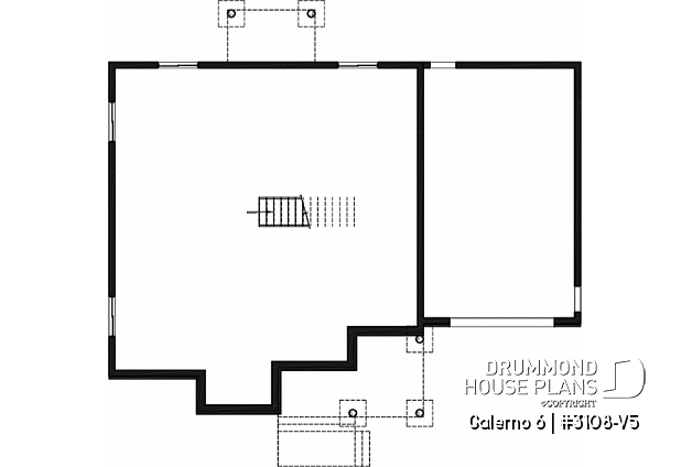 Basement - Two-storey house plan with 3 bedrooms and home office, open floor plan, garage - Galerno 6