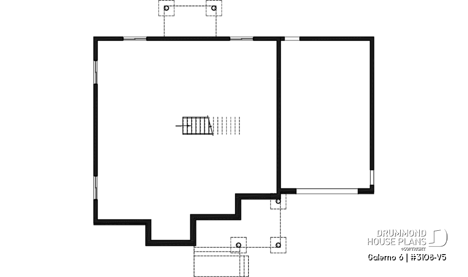 Basement - Two-storey house plan with 3 bedrooms and home office, open floor plan, garage - Galerno 6