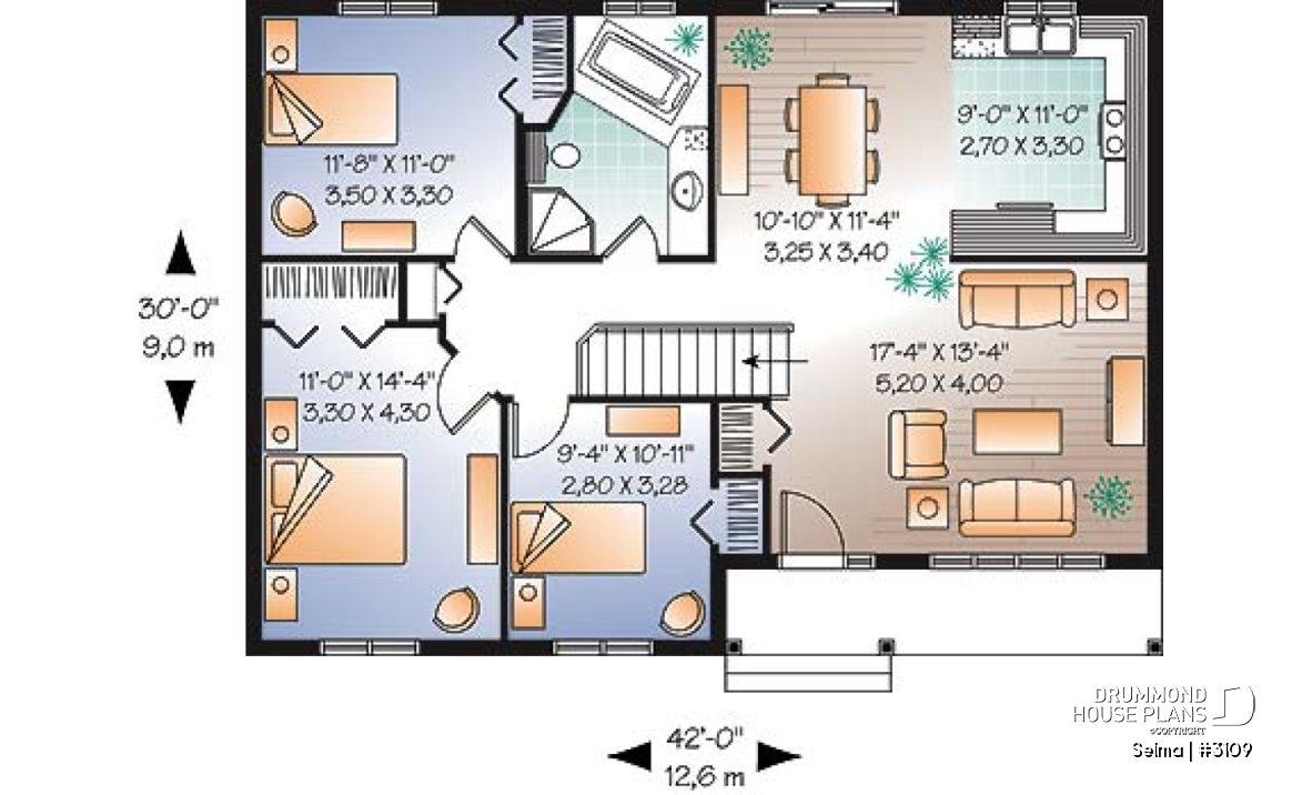 1st level - Affordable 3 bedroom bungalow with separate corner bath and shower - Selma