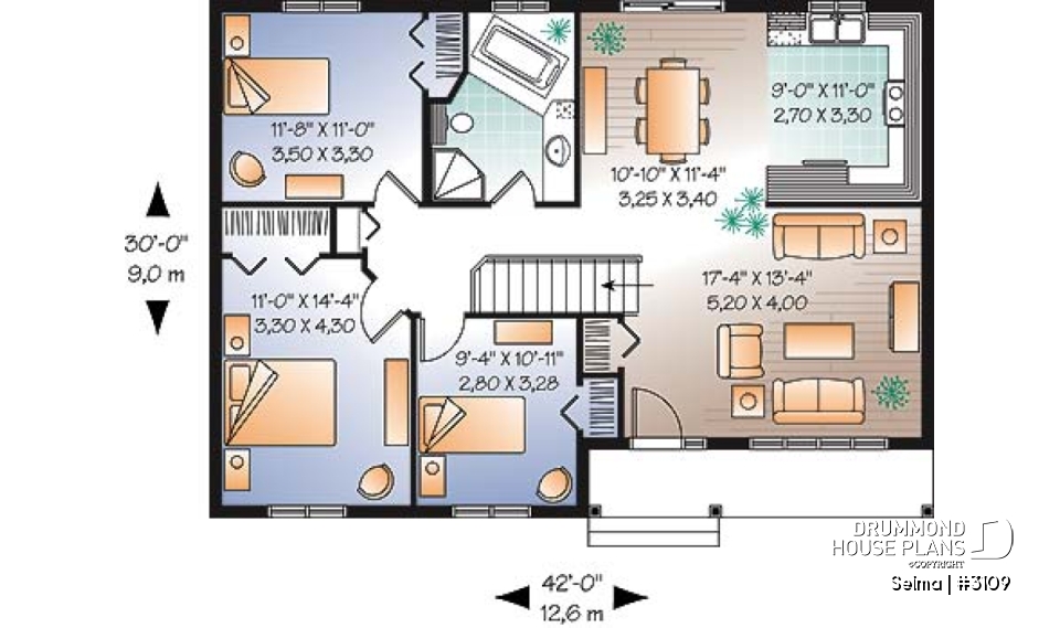 1st level - Affordable 3 bedroom bungalow with separate corner bath and shower - Selma