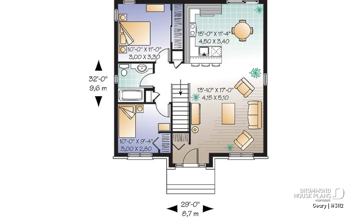 1st level - Traditional 1 storey house plan, 2 bedroom ideal for first home buyers, kitchen nicely designed - Geary