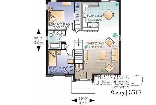 1st level - Traditional 1 storey house plan, 2 bedroom ideal for first home buyers, kitchen nicely designed - Geary