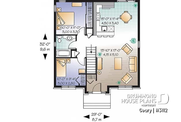 1st level - Traditional 1 storey house plan, 2 bedroom ideal for first home buyers, kitchen nicely designed - Geary