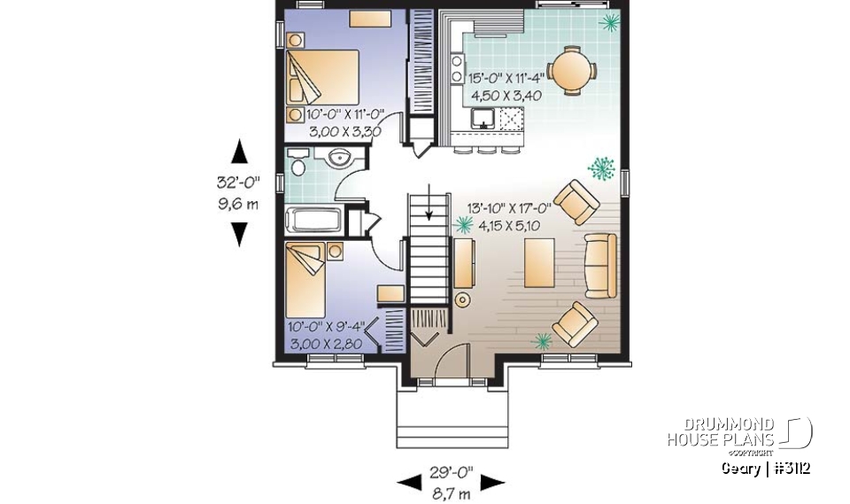 1st level - Traditional 1 storey house plan, 2 bedroom ideal for first home buyers, kitchen nicely designed - Geary