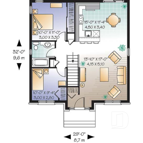 1st level - Traditional 1 storey house plan, 2 bedroom ideal for first home buyers, kitchen nicely designed - Geary