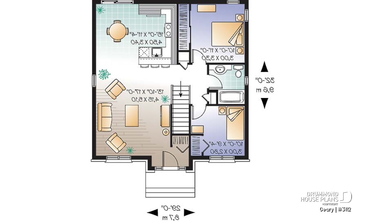 1st level - Traditional 1 storey house plan, 2 bedroom ideal for first home buyers, kitchen nicely designed - Geary
