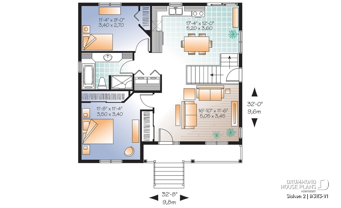 1st level - 2 bedroom, country style raised bungalow house plan with full basement, and laundry on main floor - Sisken 2