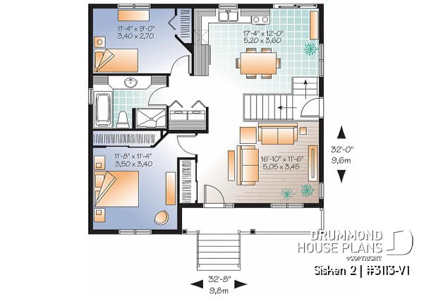 1st level - 2 bedroom, country style raised bungalow house plan with full basement, and laundry on main floor - Sisken 2