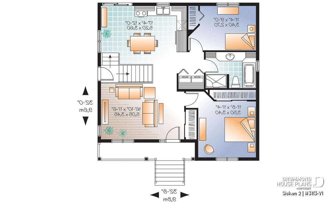 1st level - 2 bedroom, country style raised bungalow house plan with full basement, and laundry on main floor - Sisken 2