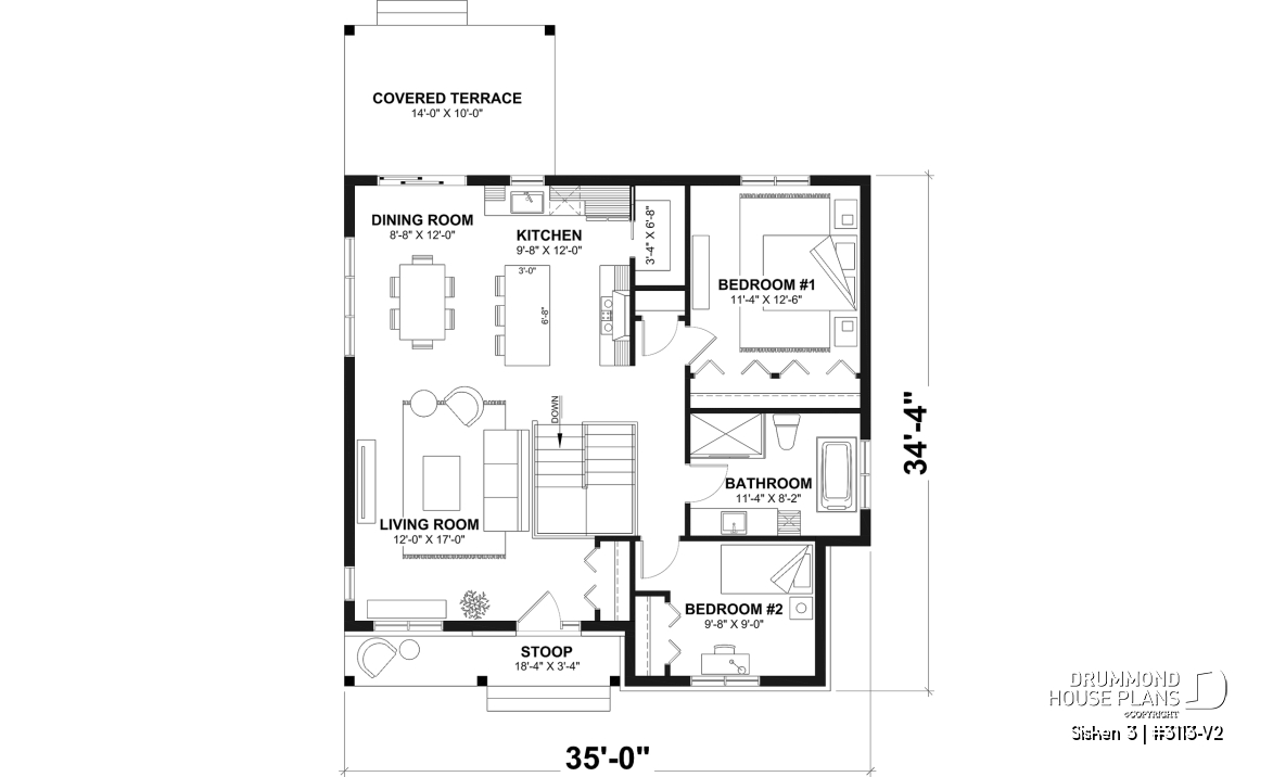 1st level - Affordable Compact Farmhouse Ranch Home Plan with Up to 5 Bedrooms and Optional Finished Basement - Sisken 3