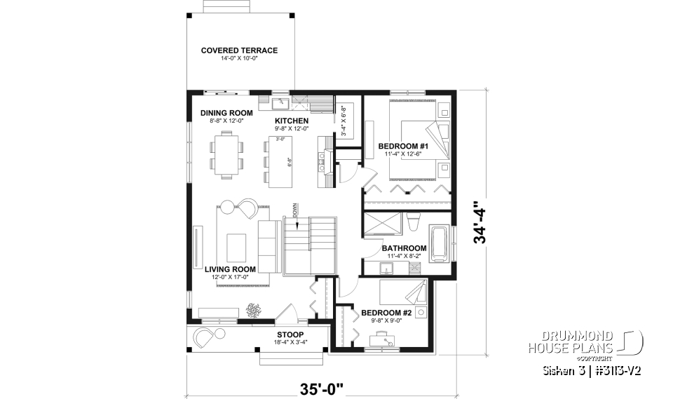 1st level - Affordable Compact Farmhouse Ranch Home Plan with Up to 5 Bedrooms and Optional Finished Basement - Sisken 3