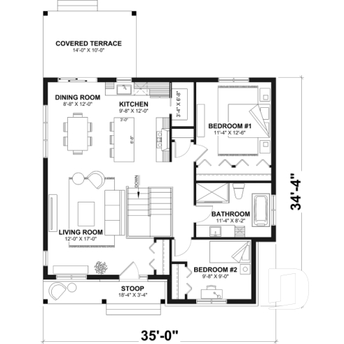 1st level - Affordable Compact Farmhouse Ranch Home Plan with Up to 5 Bedrooms and Optional Finished Basement - Sisken 3