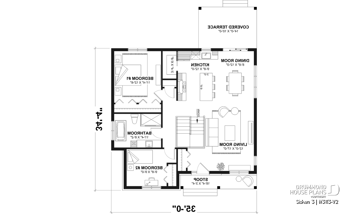 1st level - Affordable Compact Farmhouse Ranch Home Plan with Up to 5 Bedrooms and Optional Finished Basement - Sisken 3