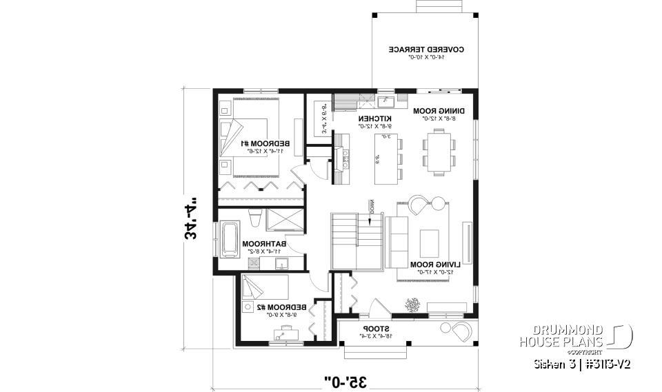 1st level - Affordable Compact Farmhouse Ranch Home Plan with Up to 5 Bedrooms and Optional Finished Basement - Sisken 3