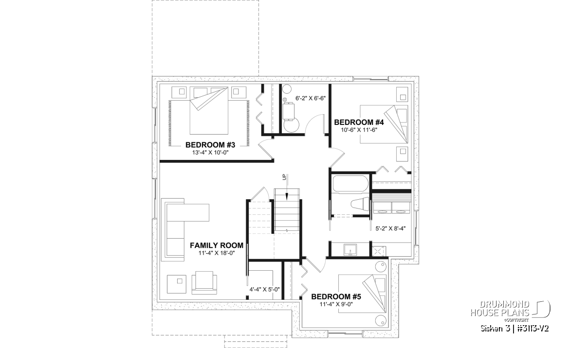 Finished basement (Optional $) - Affordable Compact Farmhouse Ranch Home Plan with Up to 5 Bedrooms and Optional Finished Basement - Sisken 3