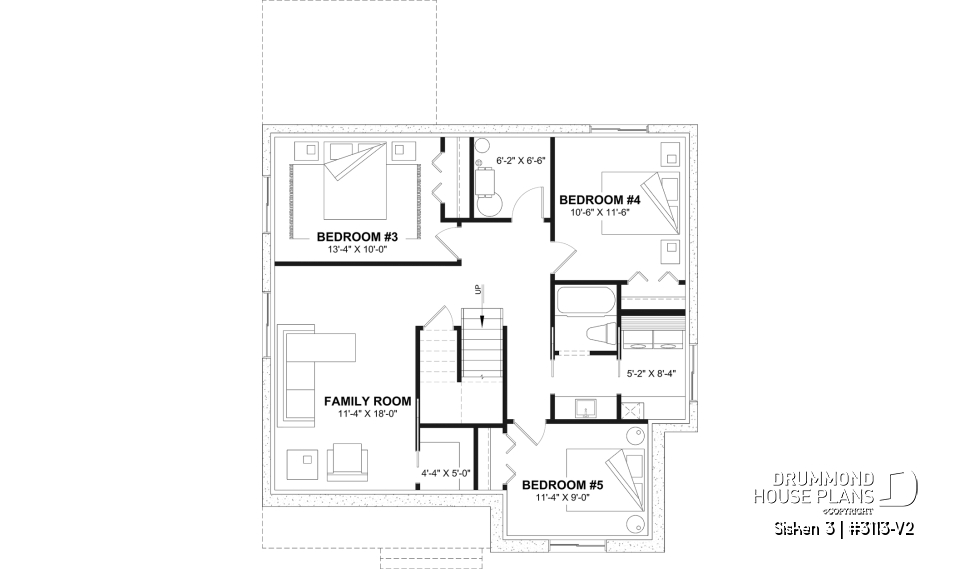 Finished basement (Optional $) - Affordable Compact Farmhouse Ranch Home Plan with Up to 5 Bedrooms and Optional Finished Basement - Sisken 3