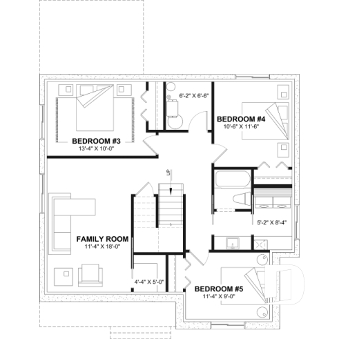 Finished basement (Optional $) - Affordable Compact Farmhouse Ranch Home Plan with Up to 5 Bedrooms and Optional Finished Basement - Sisken 3