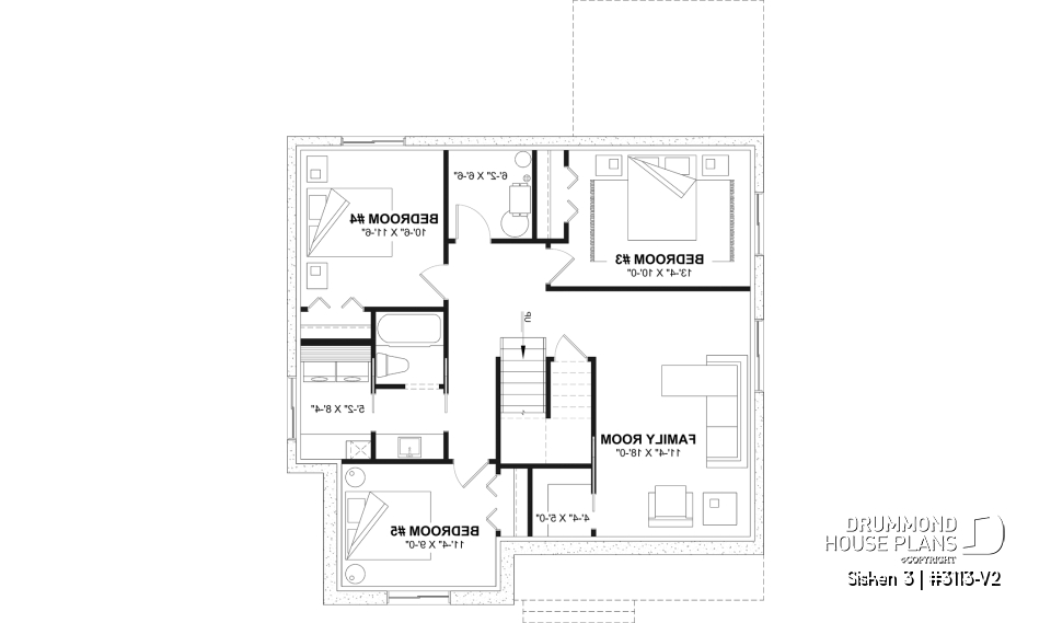 Finished basement (Optional $) - Affordable Compact Farmhouse Ranch Home Plan with Up to 5 Bedrooms and Optional Finished Basement - Sisken 3